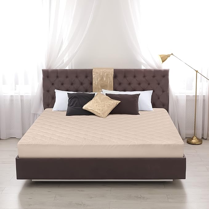 Utopia Bedding Quilted Fitted Mattress Pad, Twin Size, Elastic Fitted Mattress Topper Protector and Cover with Deep Pocket Stretches up to 16 Inches, Machine Washable (Beige)