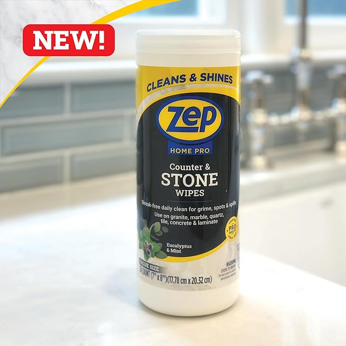 Zep Home Pro Counter & Stone Wipes 50 count - R59212 - Streak-free daily clean for grime, spots and spills