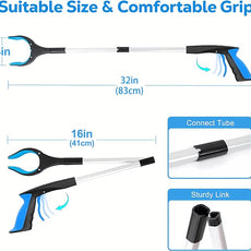Grabber Reacher Tool - 32” Extra Long Foldable Gripper and Reaching Tool - Heavy Duty Pick Up Stick Grabbers for Seniors, Trash, Surgery Recovery Must Haves Gifts (Blue-2pc)