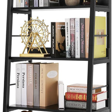 Himimi Black Ladder Bookshelf, 5 Shelf Bookcase Industrial Bookshelf Wood and Metal Bookshelves, Plant Flower Stand Rack Book Storage Shelves for Living Room, Bedroom, Home Office