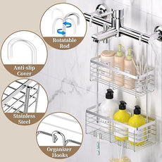 DELLAN Hanging Shower Organizer, 2-Tier Shower Rack with Hooks Over the Door, Bathroom Shower Caddy and Basket