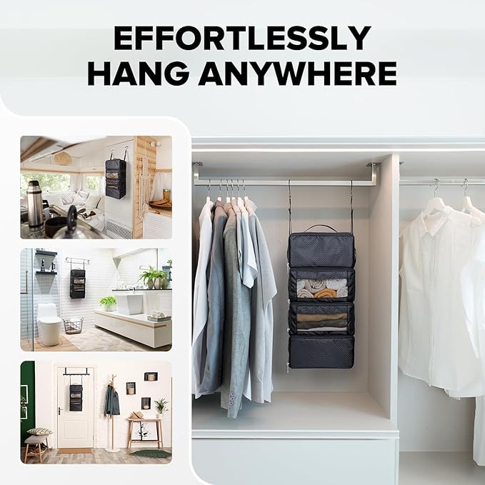 Suitcase Organizer, Travel Luggage Organizer Hanging Shelves Packing Cube Closet/Collapsible Portable Travel Organizer for Carry-on