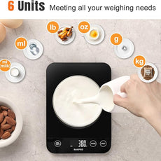 33lb Digital Kitchen Scale, Food Scale Rechargeable with Tempered Glass, Grams and Ounces, USB Charging, 1g High Accuracy for Baking, Cooking, Food BK807