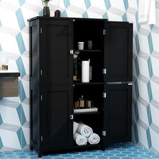 TaoHFE 2 Tier Bathroom Storage Cabinet,Wood Bathroom Cabinets Freestanding with 4 Door Organizers Storage with Adjustable Shelves, Storage Cabinet for Living Room, Laundry Room, Black