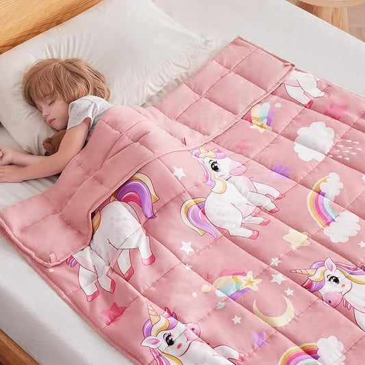 anfie Weighted Blanket Kids Cooling Blanket for Sleeping(36''*48 3lbs),Throw Size Breathable Blanket with Premium Glass Bead(Pink Unicorn)