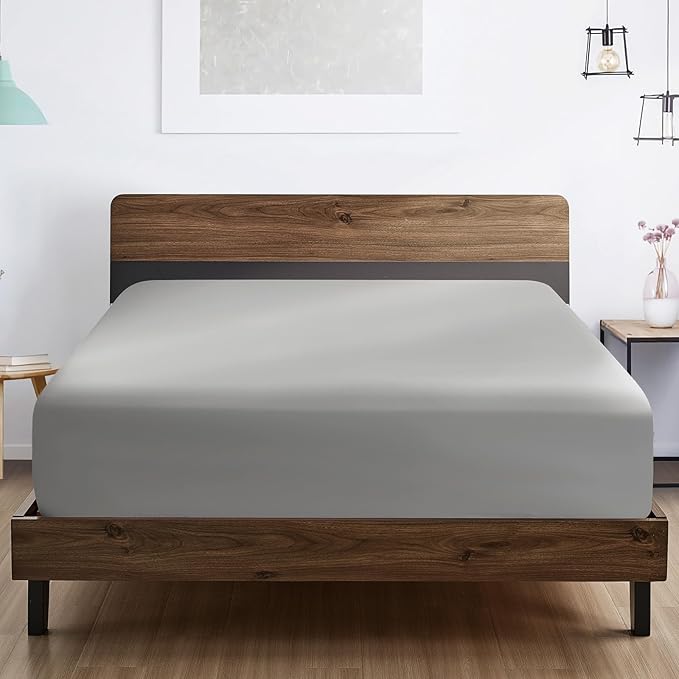 FreshCulture Twin XL Fitted Sheet Only - Hotel Quality Ultra Soft & Breathable Brushed Microfiber Fitted Sheet with 21 Inch Deep Pockets - Fits Twin XL Size Bed (Light Grey)
