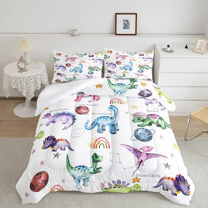 CVHOUSE Dinosaur Comforter Set - Twin Microfiber Quilt Set with 1 Comforter and 2 Pillow Cases - 3 Piece