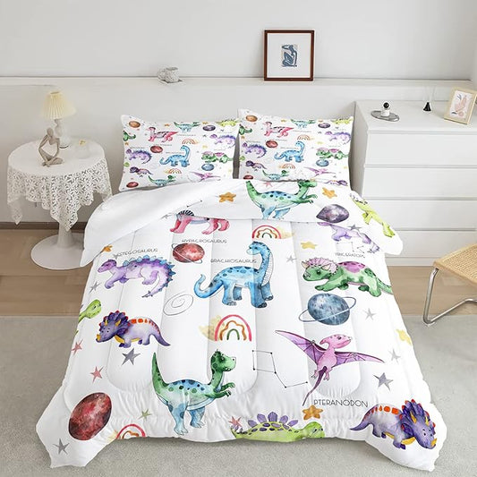 CVHOUSE Dinosaur Comforter Set - Twin Microfiber Quilt Set with 1 Comforter and 2 Pillow Cases - 3 Piece