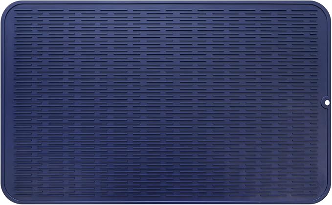 Silicone Dish Drying Mat for Multiple Usage,Easy clean,Eco-friendly,Heat-resistant Silicone Mat for Kitchen Counter or Sink,Refrigerator or Drawer Liner Navy Blue 3XL 28 inches x 18 inches