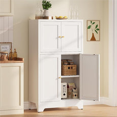 Metal Bathroom Storage Cabinet, Freestanding Storage Cabinets with 4 Doors and 2 Adjustable Shelves,White Metal Floor Cabinet for Restroom, Kitchen,Living Room,Hallway