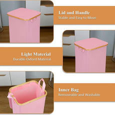 Laundry Hamper with Lid, 110L Large Laundry Basket with Handle and Lid, Collapsible Clothes Basket Organizer with Removable Inner Bag for Clothes Toys Towels,Pink