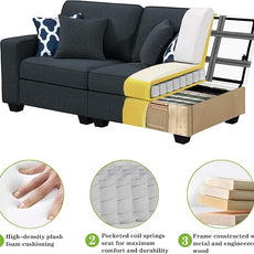 Legend Vansen Modular Sectional Sofa U Shaped Couch with Ottoman Modern Reversible Corner Sectional Couch for Living Room (Charcoal, 2+3)