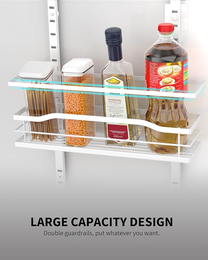 Moforoco White 6-Tier Over Door Pantry Organizer, Pantry Organization Storage, Door Metal Hanging Spice Rack Basket Shelves, Home Kitchen Apartment Essentials, Laundry Room Bathroom Organization