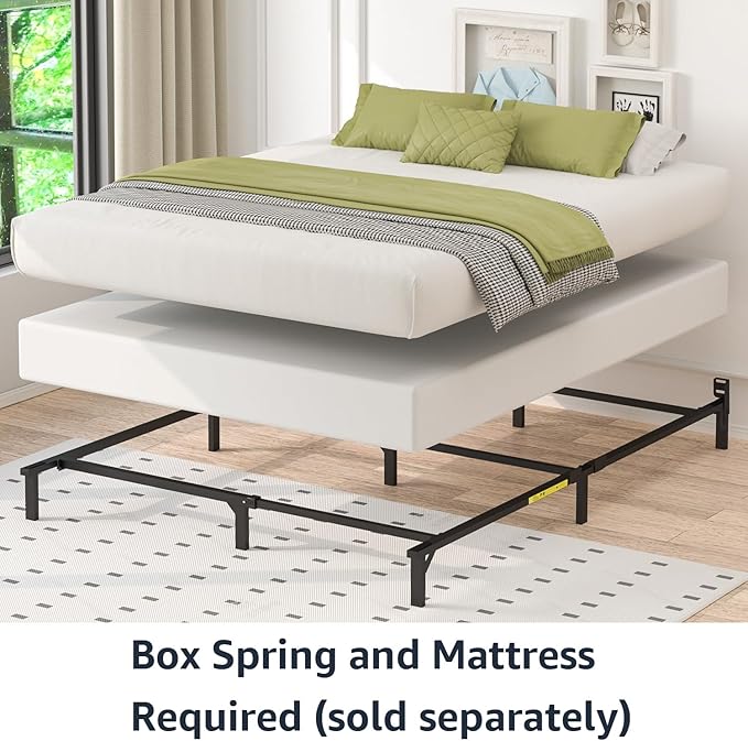 Amazon Basics Metal Bed Frame(Box Spring Required), 9-Leg Base for Box Spring and Mattress, Queen, Tool-Free Easy Assembly, 79.5" L x 59.5" W x 7" H, Black
