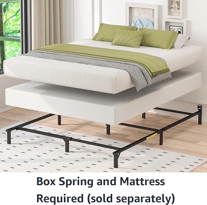 Amazon Basics Metal Bed Frame(Box Spring Required), 9-Leg Base for Box Spring and Mattress, King, Tool-Free Easy Assembly, Black