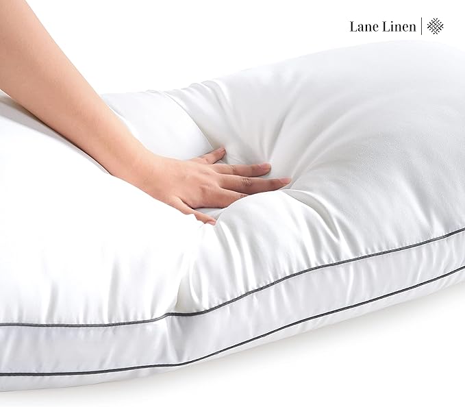LANE LINEN Bed Pillows Standard Size Set of 2, Medium Soft Support Gusseted Hotel Pillows, Down Alternative Standard Pillow for Side Sleepers, Machine Washable, Comfortable for Quality Sleep - White