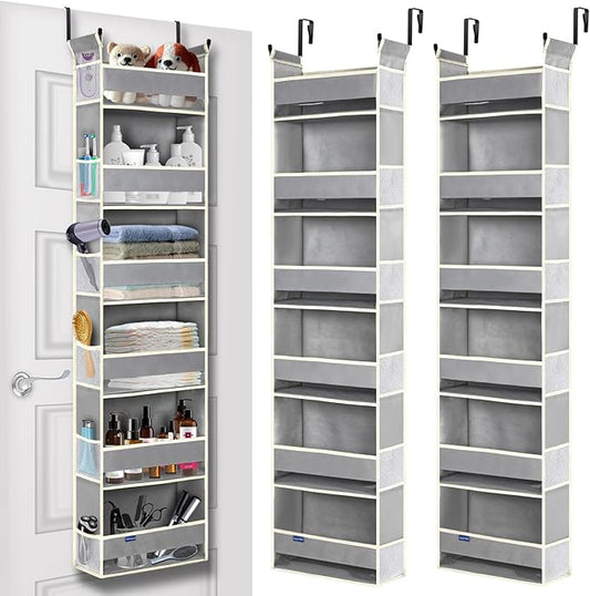 2 Pack Over The Door Hanging Organizer 6-Shelves and 12 Side Pockets, Over The Door Storage for Bathroom and Bedroom, Back of Door Organizers for Baby Products and Kid's Toys(13"x5"x54" Grey)