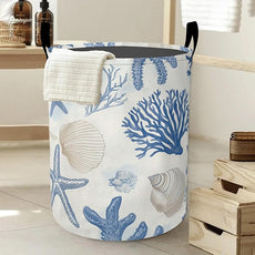 Vintage Starfish Laundry Basket, Shells Oxford Cloth Laundry Hamper With Handle Foldable Portable Clothes Storage Basket Storage Bag For Laundry Room/Bathroom/Bedroom/Dormitories