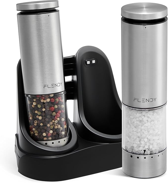 Electric Salt and Pepper Grinder Set Rechargeable, Automatic Salt and Pepper Grinder Set with Oversized Top Button, Stainless Steel Electric Salt and Pepper Shakers Set