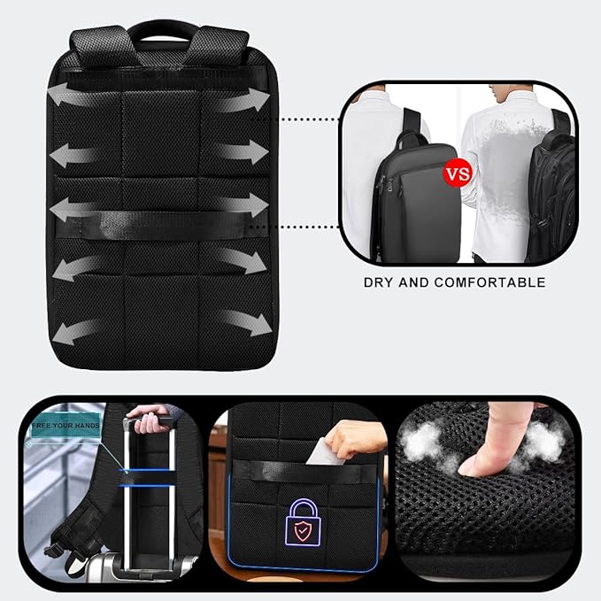 ZINMARK Slim Expandable 15 15.6 16 Inch Laptop Backpack Anti Theft Travel Business Durable Computer Bag, Multipurpose Large Capacity Daypack for Men And Women,Black
