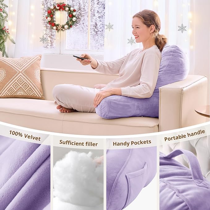 Sasttie Reading Pillow, Pillows for Reading or Relaxing – Ergonomic Support for Head, Neck, Back, and Lumbar, 21-Inch, Lavender