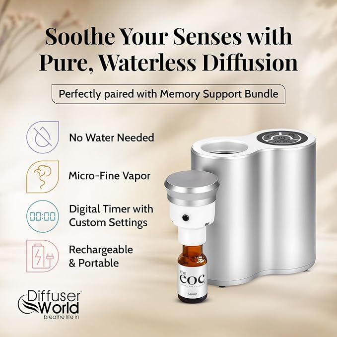 800 Sq Ft Waterless Diffuser for Essential Oils with Memory Bundle Kit, Silver Portable Waterless Essential Oil Diffusers for Home, Air Aromatherapy Home Scent Diffusers Gifts