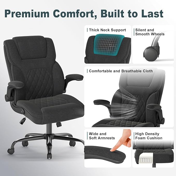 AnyGod Ergonomic Computer Desk Chairs with Flip-up Armrests, Lumbar Support, High Back, 360° Swivel and Rocking Function for Home Office