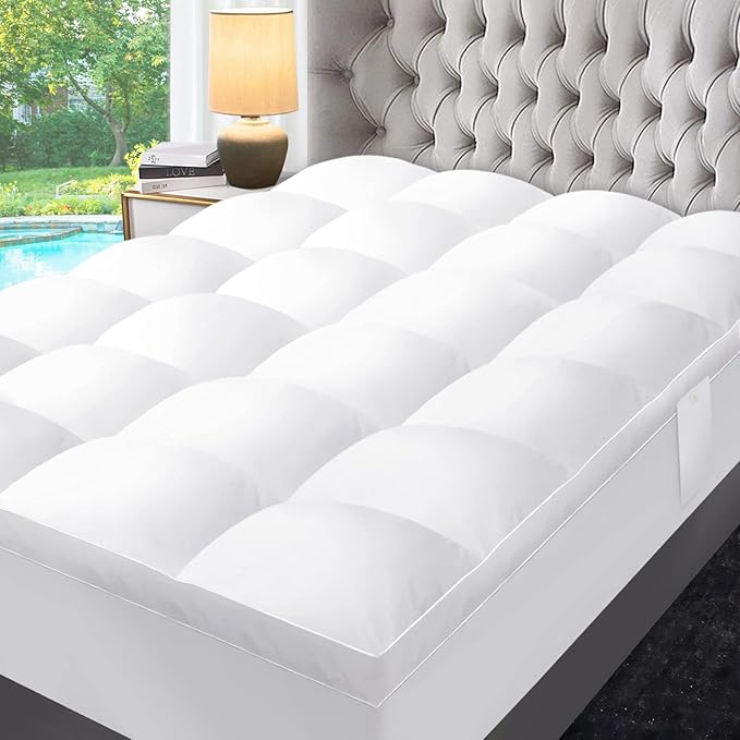 ABENE Mattress Topper for Back Pain Relief, Extra Thick Mattress Pad Pillowtop, Soft Mattress Protector Cover with 8"-21" Deep Pocket (Pure White, Twin, Feather Down)