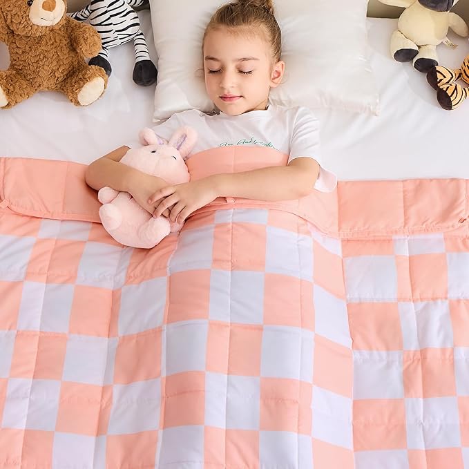 yescool Pink Checkered Weighted Blanket 5 Pounds Plaid Weighted Throw Blanket, Heavy Blanket for Sleeping, Tartan Bed Throw Blanket Gift for 40-60lbs, 36"x48"