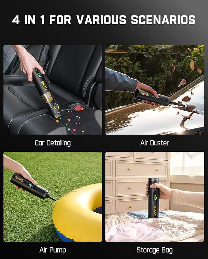 Fanttik Slim V10 APEX Cordless Car Vacuum, 4-in-1 Portable Mini Handheld Vac, 19kPa Suction Power, Upgraded Smart Digital Display, 2 Suction Modes for Small Jobs, Car, Office Desk, Keyboards (Black)