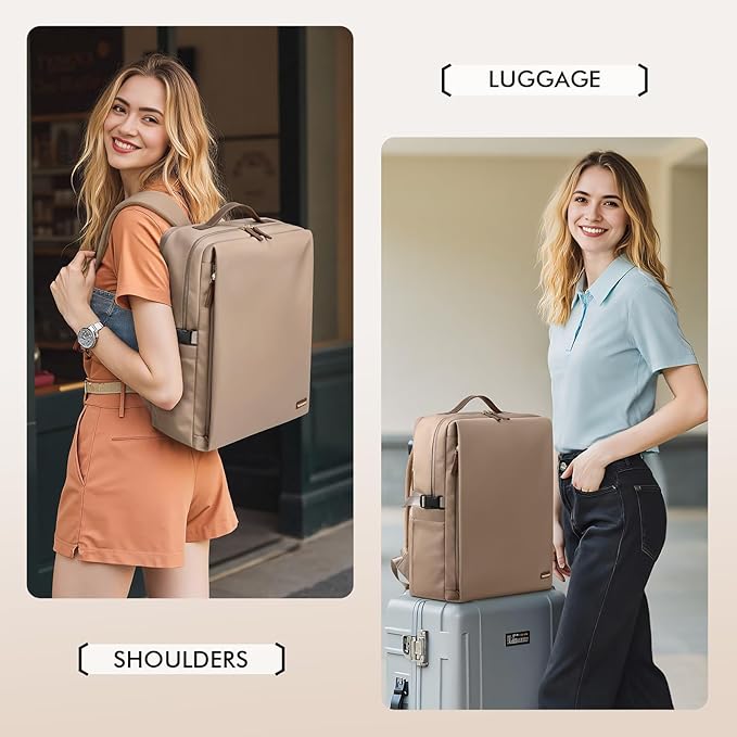 GOLF SUPAGS Stylish Laptop Backpack for Women Airline Approved Perfect for Work College and Travel Multi-Functional Casual Daypack Fits 17.3 Inch Notebook (Champagne)