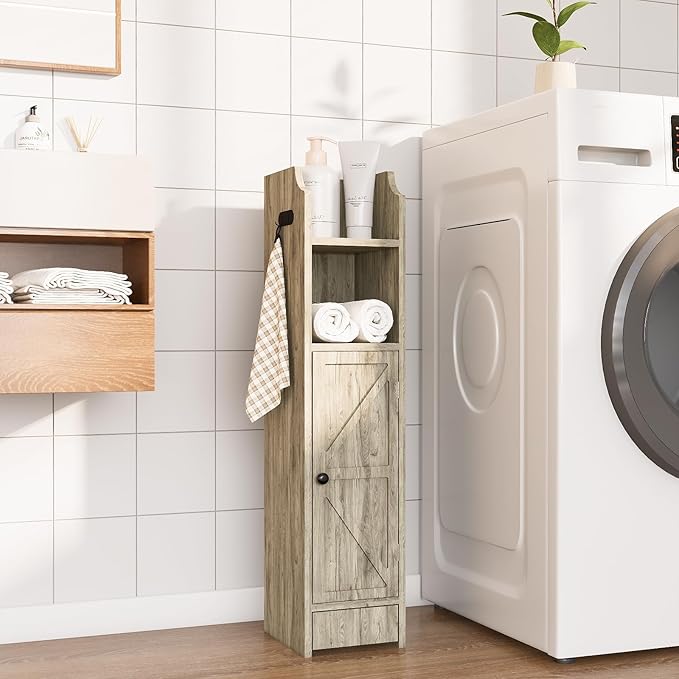 Small Bathroom Storage Cabinet, Toilet Paper Storage,Corner Floor Cabinet with Doors and Adjustable Shelf,Bathroom Organizer for Small Spaces Gray