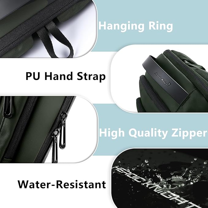 hk Laptop Backpack for Men Expandable Smart Business Backpack with USB Charging Port Water Resistant Anti-theft Lightweight 15.6 Inch Computer Laptop Bag for Office College Commute Travel Work-Green