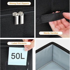 punemi Under Bed Storage Container, 2 Pack Underbed Storage Bags With Lid, Foldable Sturdy Clothes Storage Organizer W/ 3 Handles, Ultra Thick Fabric Blanket Shoe Storage Box, 30x15x6.7inch, Black