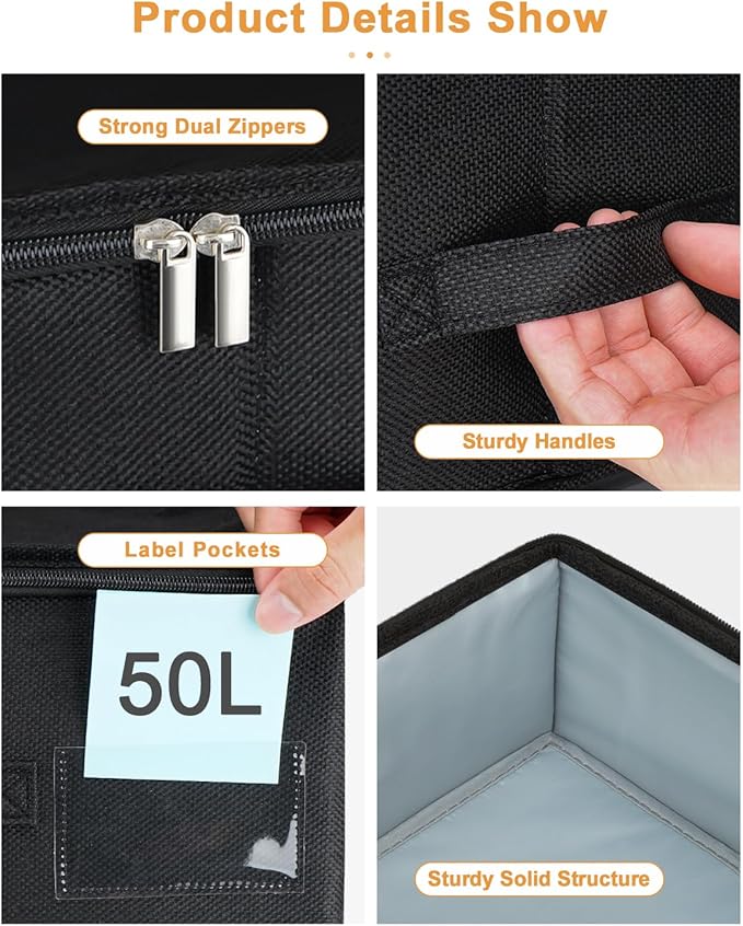 punemi Under Bed Storage Container, 2 Pack Underbed Storage Bags With Lid, Foldable Sturdy Clothes Storage Organizer W/ 3 Handles, Ultra Thick Fabric Blanket Shoe Storage Box, 30x15x6.7inch, Black