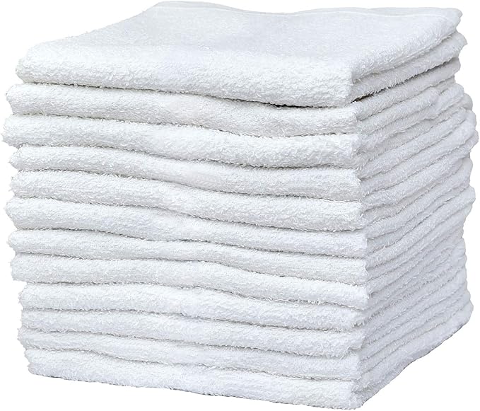 Pacific Linens Kitchen Dish Towels, Light Weight Cotton Rags for Cleaning Counter Top, Hand Drying Dishes - Soft, Durable, Reusable, Machine Washable Barmops 16” x 19” Natural White, 24 Pack
