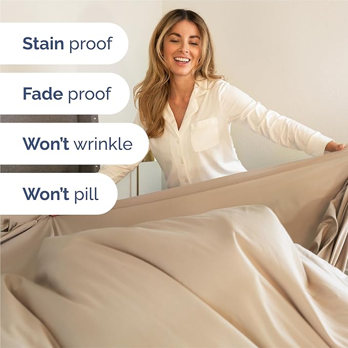 Split King 7 Piece Sheet Set - Cooling & Breathable Bed Sheets - Hotel Luxury Bed Sheets for Women, Men, Kids & Teens - Deep Pocket Bedding w/Easy Fit - Soft & Wrinkle Free - Split King Cream Sheets