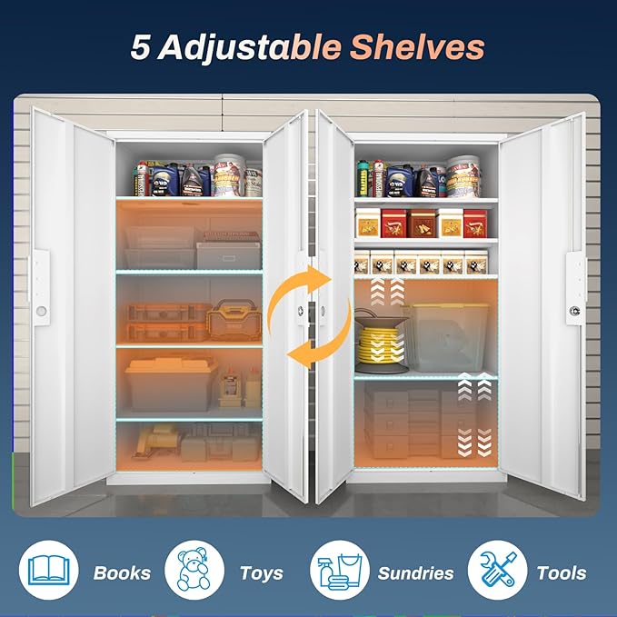 Metal Storage Cabinet with Doors and Adjustable Shelves,70.8" Lockable Garage Storage Cabinet with Lock for Home Office,Garage,School