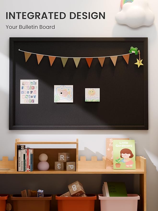 Foldable Cork Board Alternative, Felt Bulletin Board 36" x 24" Black Frame with 24 Adhesive Tabs, Pin Board for Home Office, Classroom, Entryway, Kitchen Wall Decor—Black