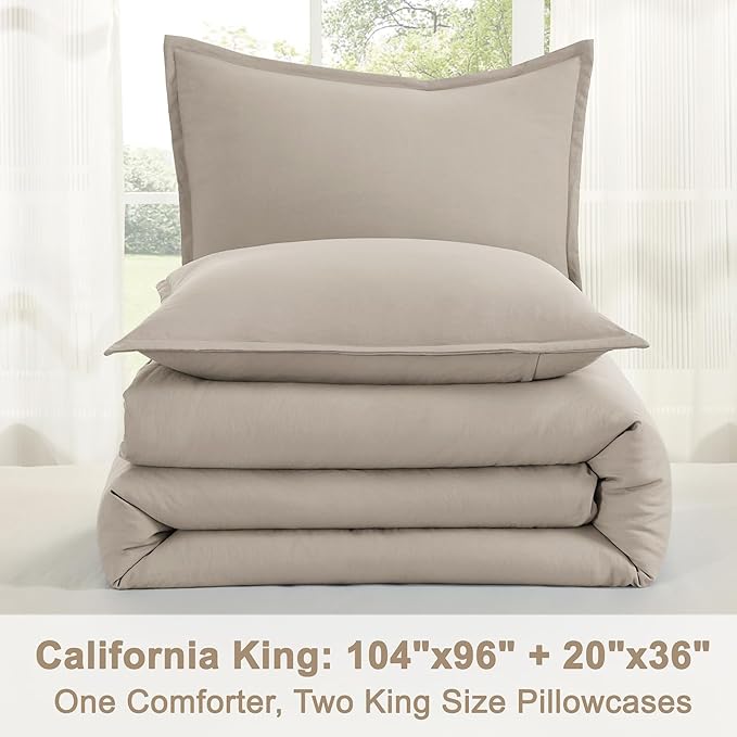 Litanika Comforter Set, Lightweight Solid Bedding Comforter Set, Fluffy Down Alternative Bed Set, Dark Oatmeal, California King