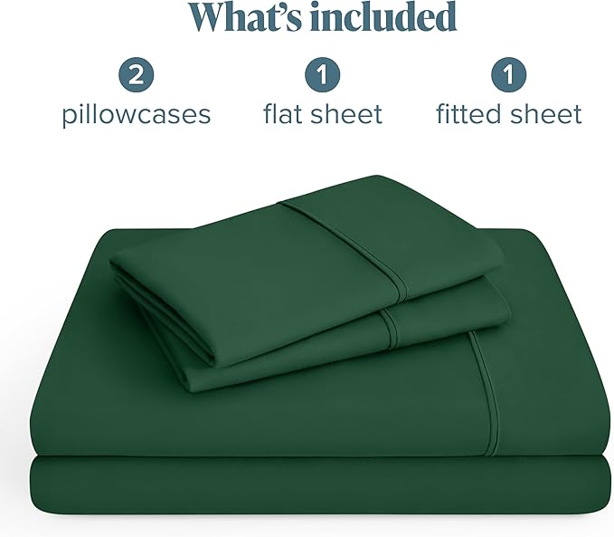 Bare Home Hotel Luxury Twin XL Sheet Set, Extra Soft, 4 Piece Set, Deep Pockets, Easy Fit, Cooling & Breathable, Wrinkle, Fade, Stain Resistant, Includes 2 Pillowcases (Twin XL, Forest Green)