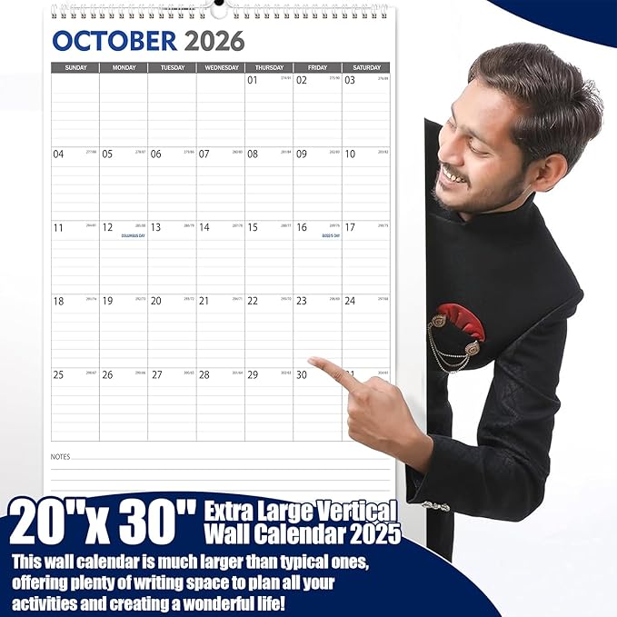 GuassLee Extra Large Wall Calendar 2026-2027, 20"x 30" Gaint Vertical Wall Calendar 2026, Jan. 2026 to Jun. 2027, 18-Month Paper Hanging Planner Wall with Julian Date for Office Home Planning