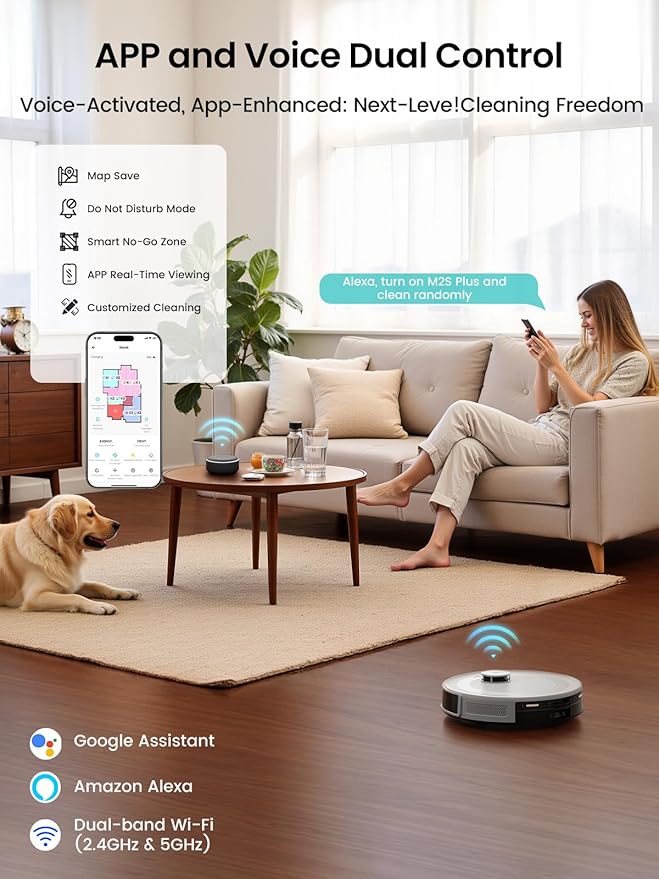 Lefant LiDAR Robot Vacuum and Mop Combo, 10000Pa Suction, 75-Day Self-Emptying Base with Multi-Floor Mapping, 240Min Runtime, Ideal for Pet Hair & Carpets, Wi-Fi/Alexa/App Control, M2S Plus
