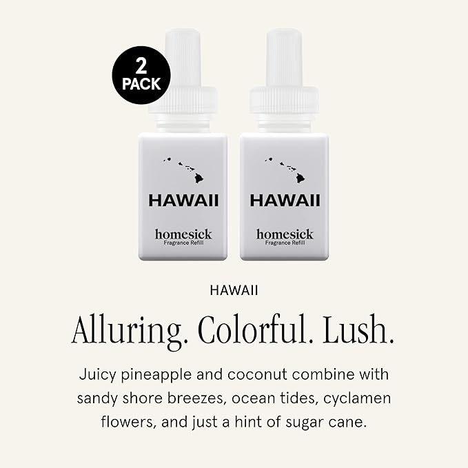 Pura & Homesick Home Scent Refill - Smart Home Air Diffuser - Up to 120-Hours of Luxury Fragrance per Refill - Home Essential - Clean & Safe Diffuser Fragrance - 2 Pack, Hawaii