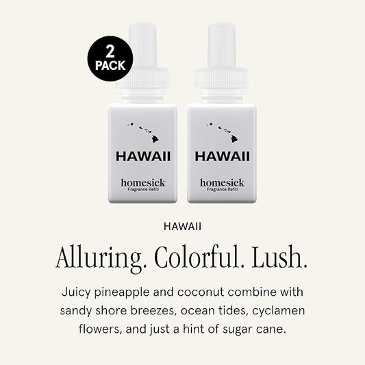 Pura & Homesick Home Scent Refill - Smart Home Air Diffuser - Up to 120-Hours of Luxury Fragrance per Refill - Home Essential - Clean & Safe Diffuser Fragrance - 2 Pack, Hawaii