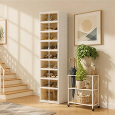 Foldable Shoe Organizer Storage Box, Portable Extra Large Folding Shoe Rack for Closet, Shoe Storage Box with Magnetic Transparent Door and Wheels, 9 Layers 18 Grids with 2 Big Grids