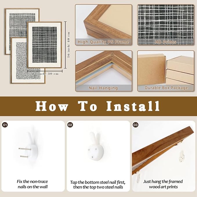 BINCUE Abstract Geometric Line Wall Art Minimalist Artwork Modern Neutral Wall Decor for Living Room Bedroom Office Bathroom 12" Lx16 W Set of 3