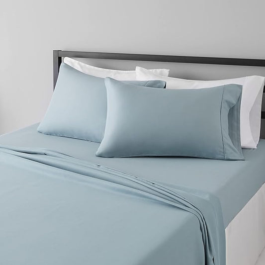 Amazon Basics Lightweight Super Soft, Wrinkle-Free Easy Care Microfiber 4 Piece Bed Sheet Set with 14-Inch Deep Pockets, Full, Spa Blue, Solid AmazonBasics