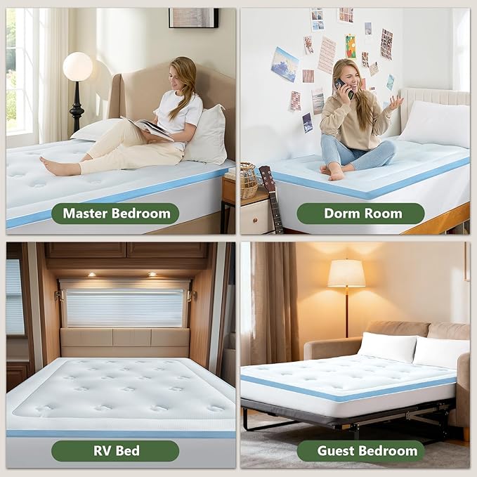 Hansleep Full Size Mattress Topper Viscose Derived from Bamboo, Memory Foam Pillow Top Mattress Topper Full with Deep Pocket, Breathable Mattress Pad for Back Pain Relief, 54" x75", White