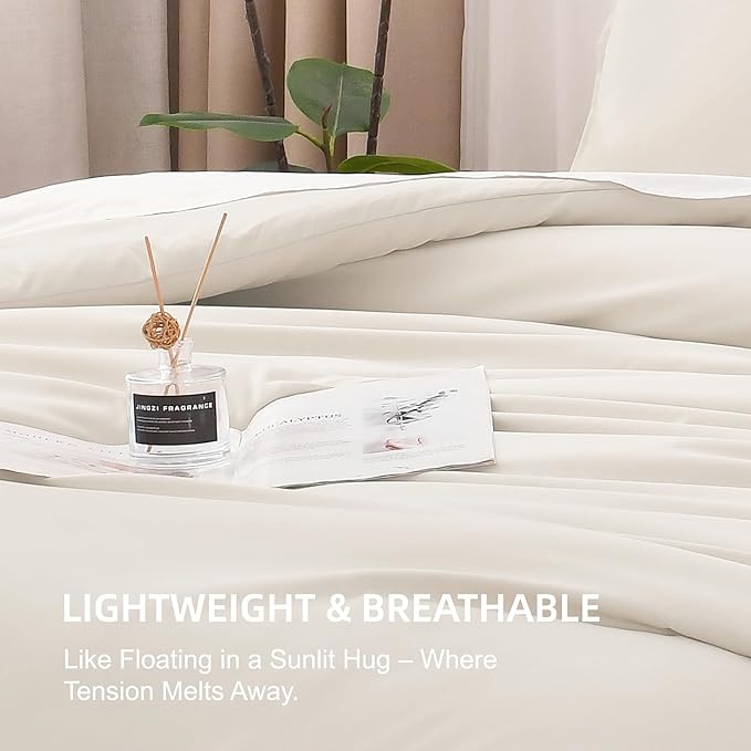 Litanika Comforter Set, Lightweight Solid Bedding Comforter Set, Fluffy Down Alternative Bed Set, Beige, Oversized King